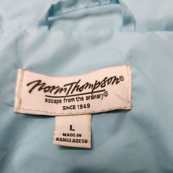 Norm Thompson Women Blue Windbreaker Lightweight Jacket Large Button Front Hood - Picture 14 of 16